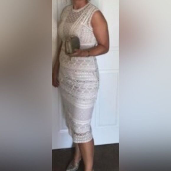 "NWOT Karen Millen Embroidered Ivory Tan Lace Wedding Cocktail Women's Size 8 - Picture 10 of 10